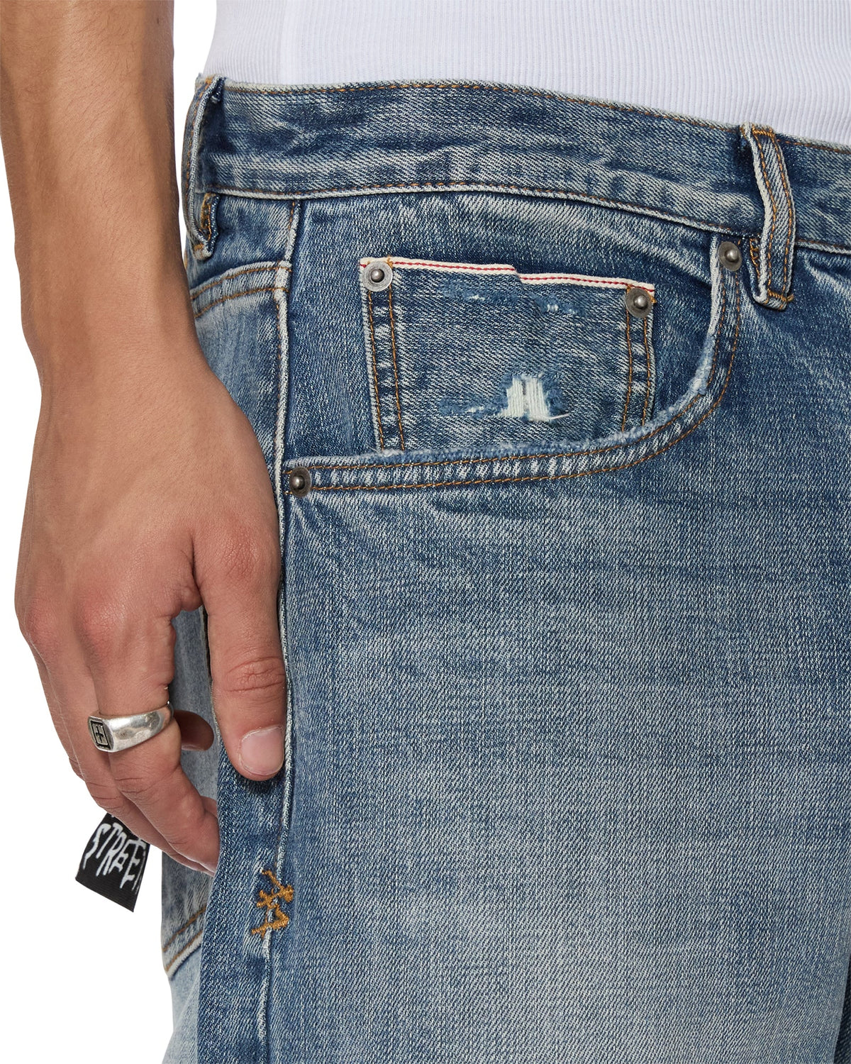 Mens Anti K Selvedge Blue Moon Relaxed Denim Jeans - Denim