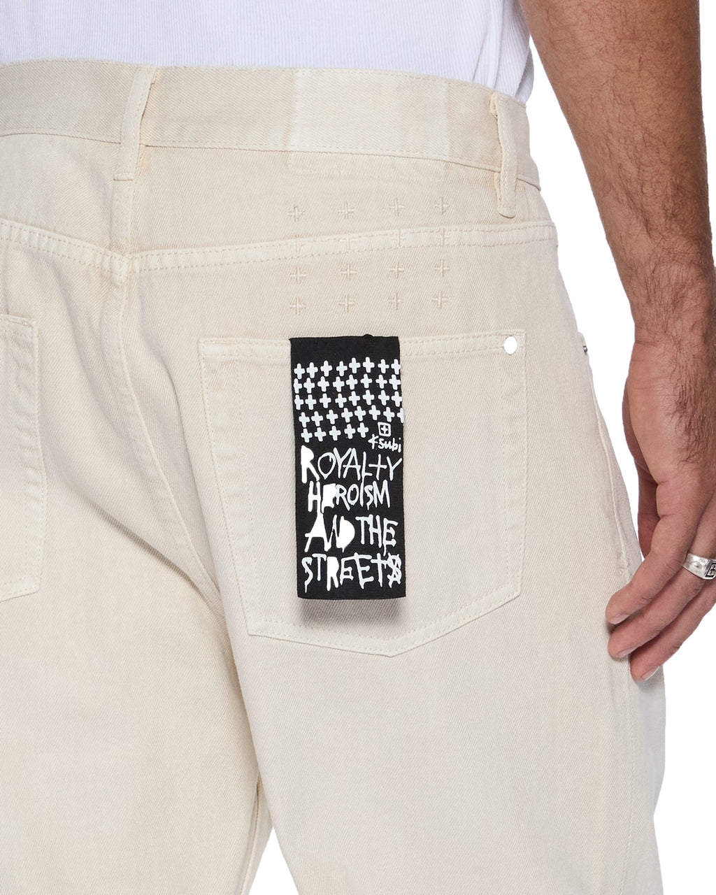 Mens Anti K Ivory Relaxed Denim Jeans - Beige