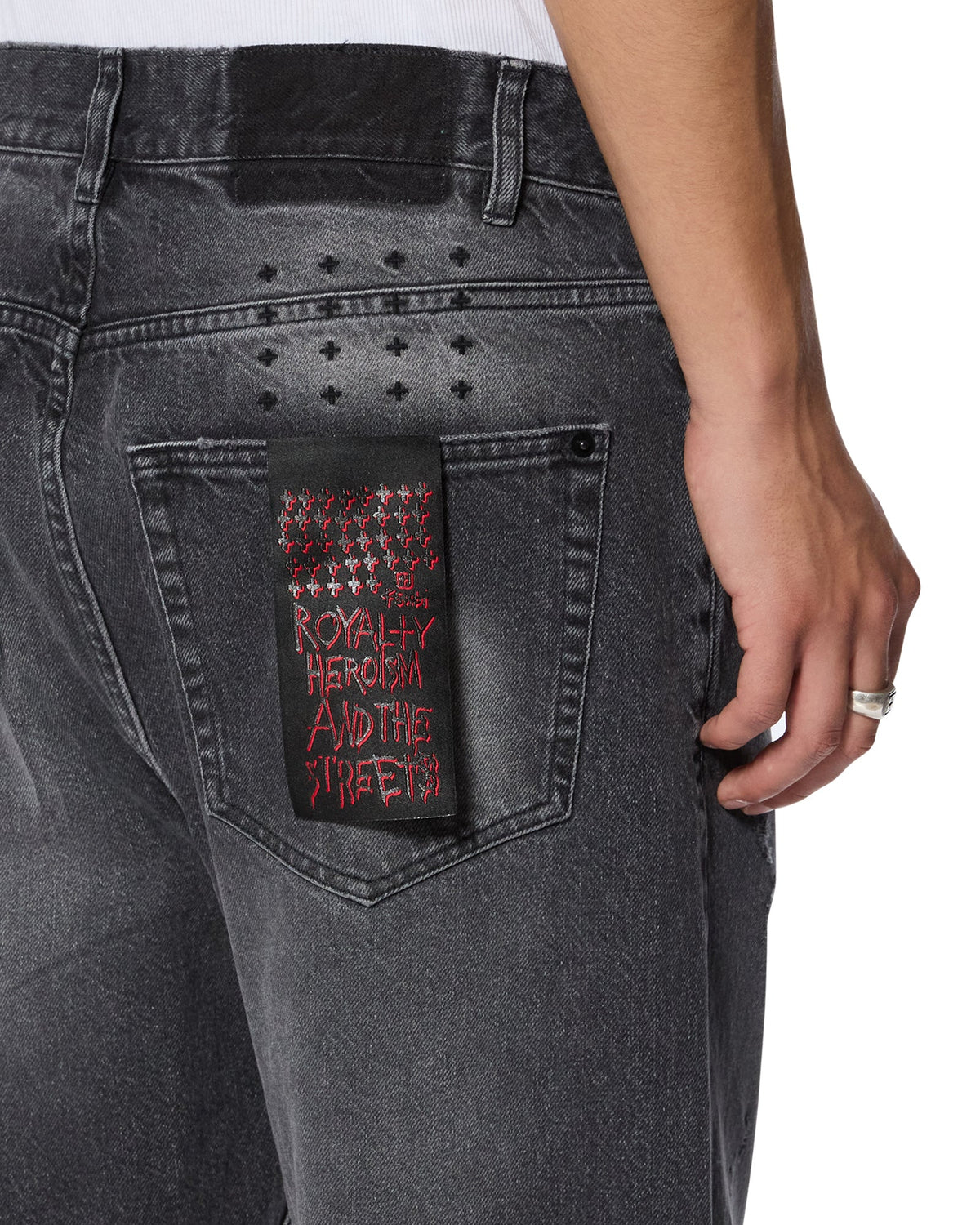 Mens Anti K Selvedge Chicago Black Relaxed Denim Jeans - Black