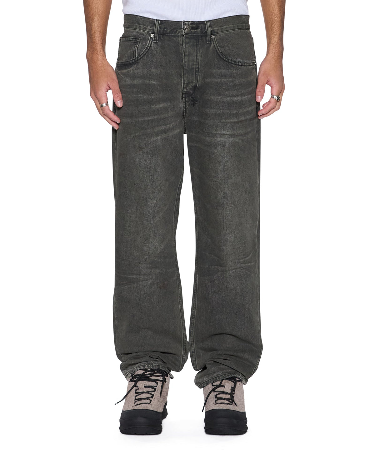 Mens Anti K Mekanik Grey Relaxed Denim Jeans - Grey
