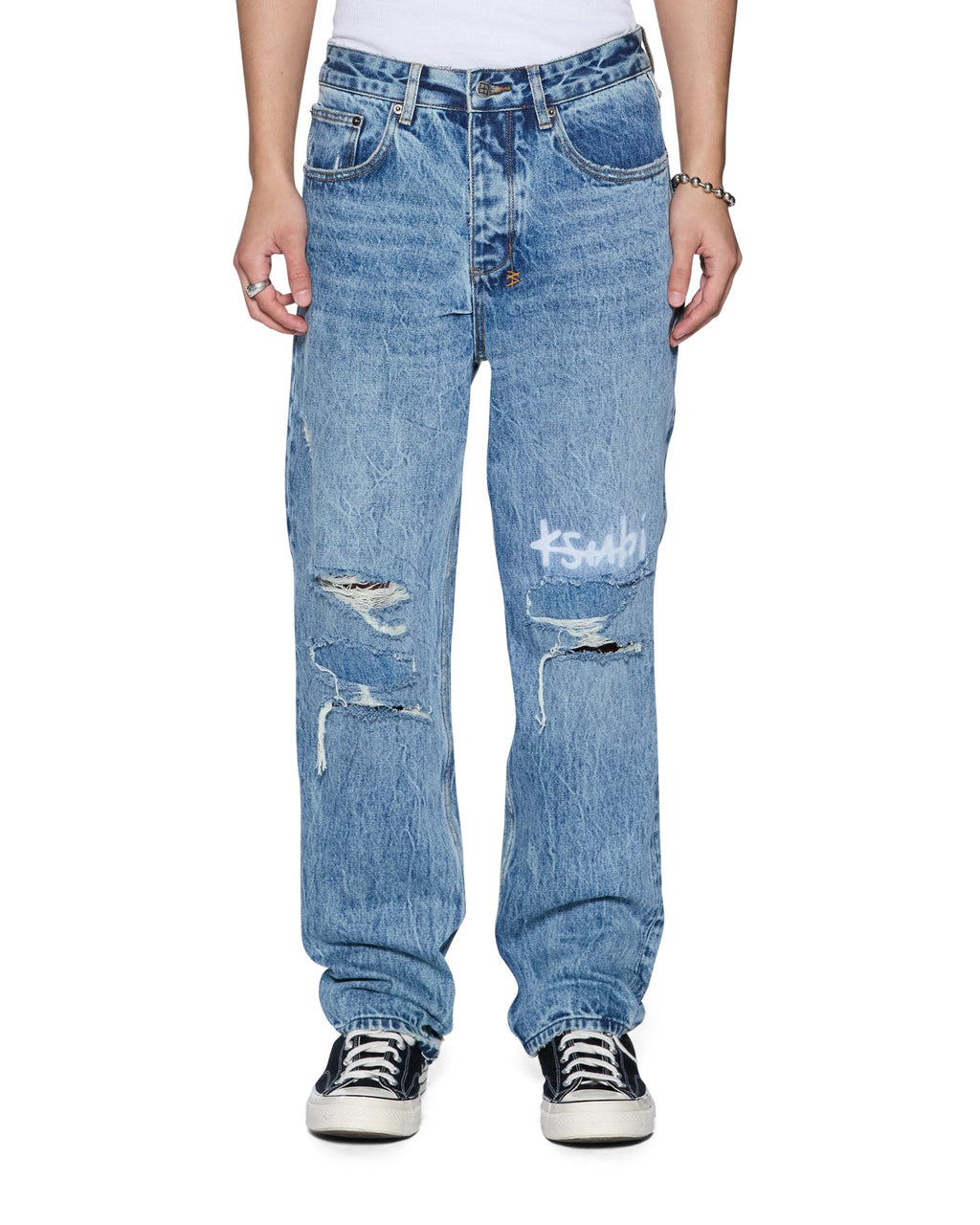 Mens Anti K Public Blue Trashed 1999 Relaxed Denim Jeans - Denim