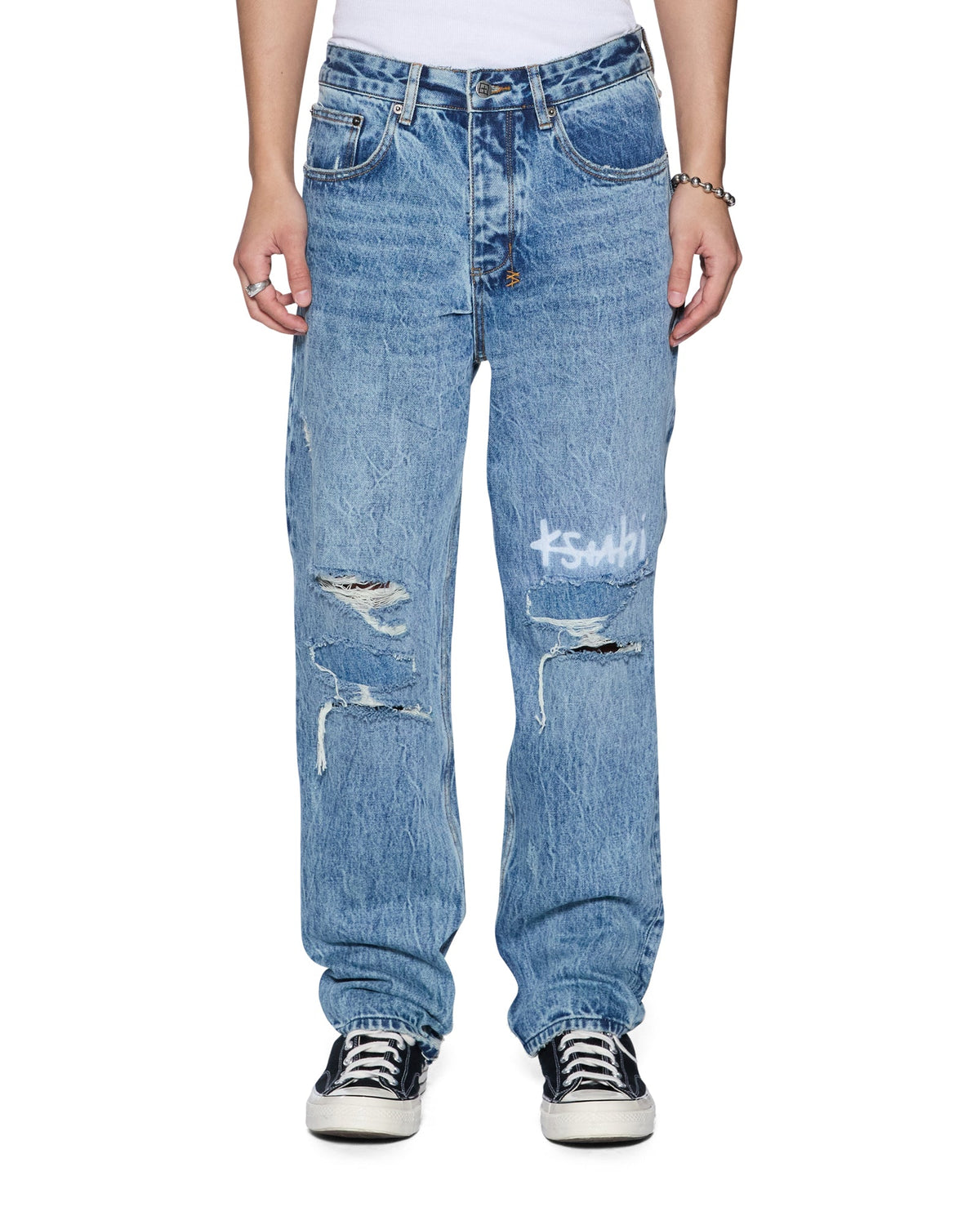 Mens Anti K Public Blue Trashed 1999 Relaxed Denim Jeans - Denim