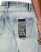 Mens Anti K Punk Blue Relaxed Denim Jeans - Denim