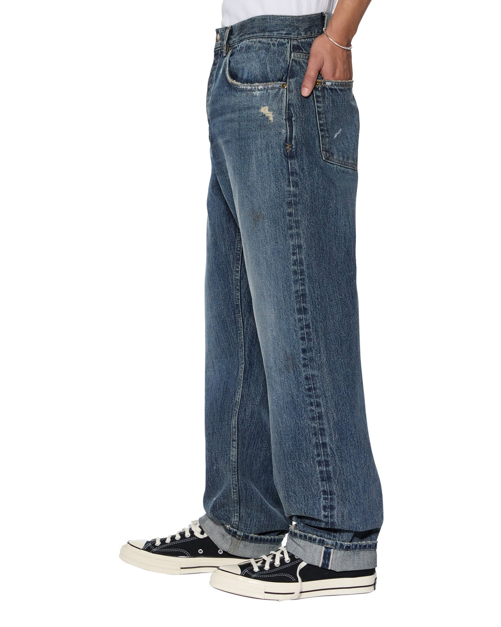 Mens Anti K Selvedge Artist Blue Relaxed Denim Jeans - Denim