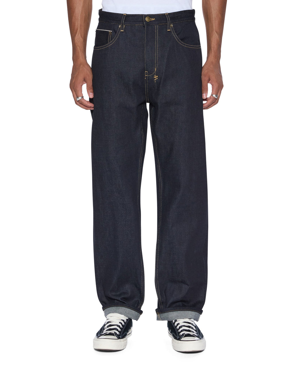 Mens Anti K Selvedge Raw Blue Relaxed Denim Jeans - Denim