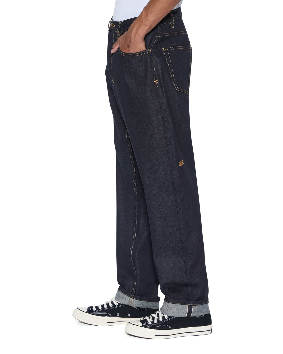 Mens Anti K Selvedge Raw Blue Relaxed Denim Jeans - Denim