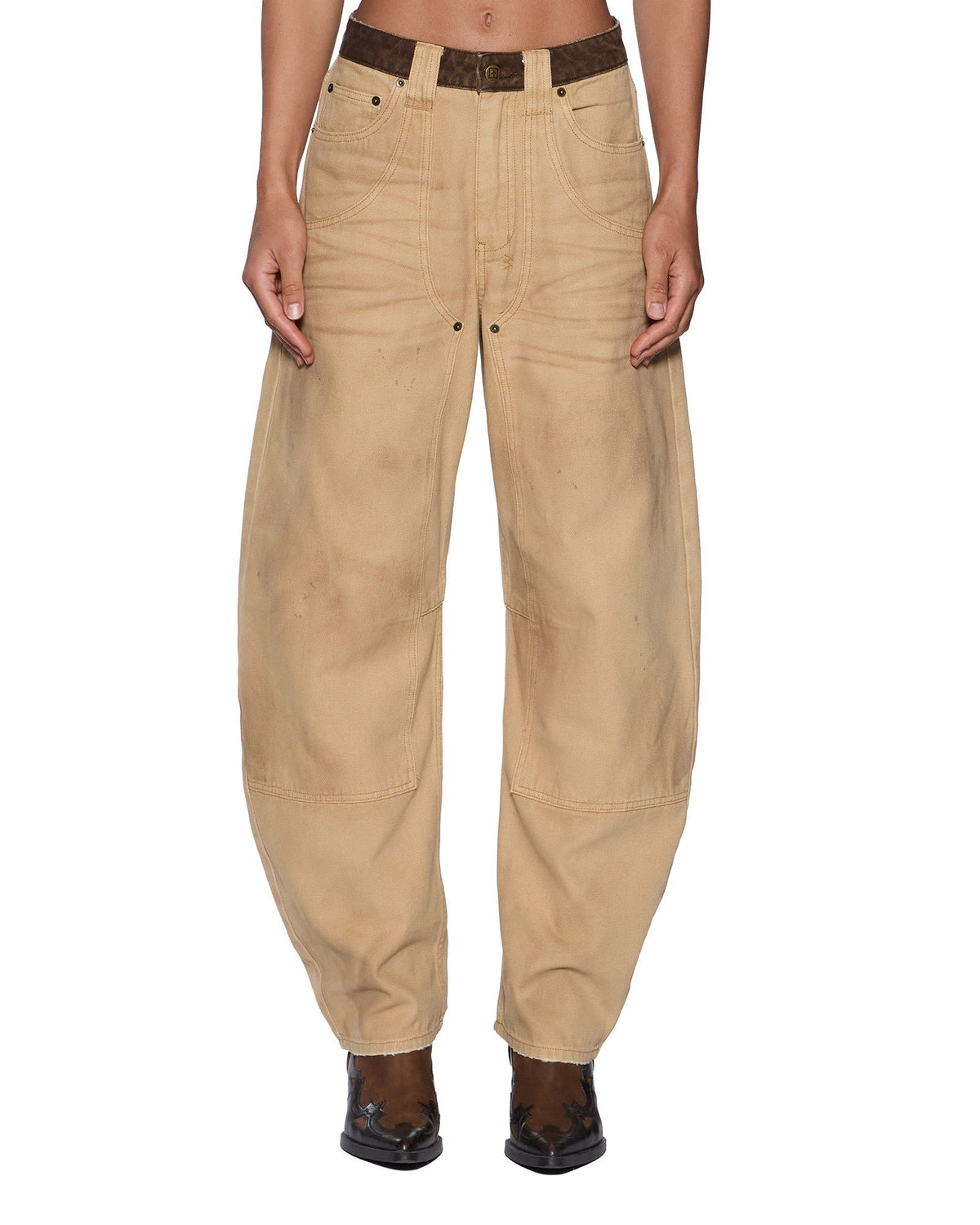 Womens Barrel Jean Carpenter Sierra Tan Barrel Leg Denim Jeans - Tan
