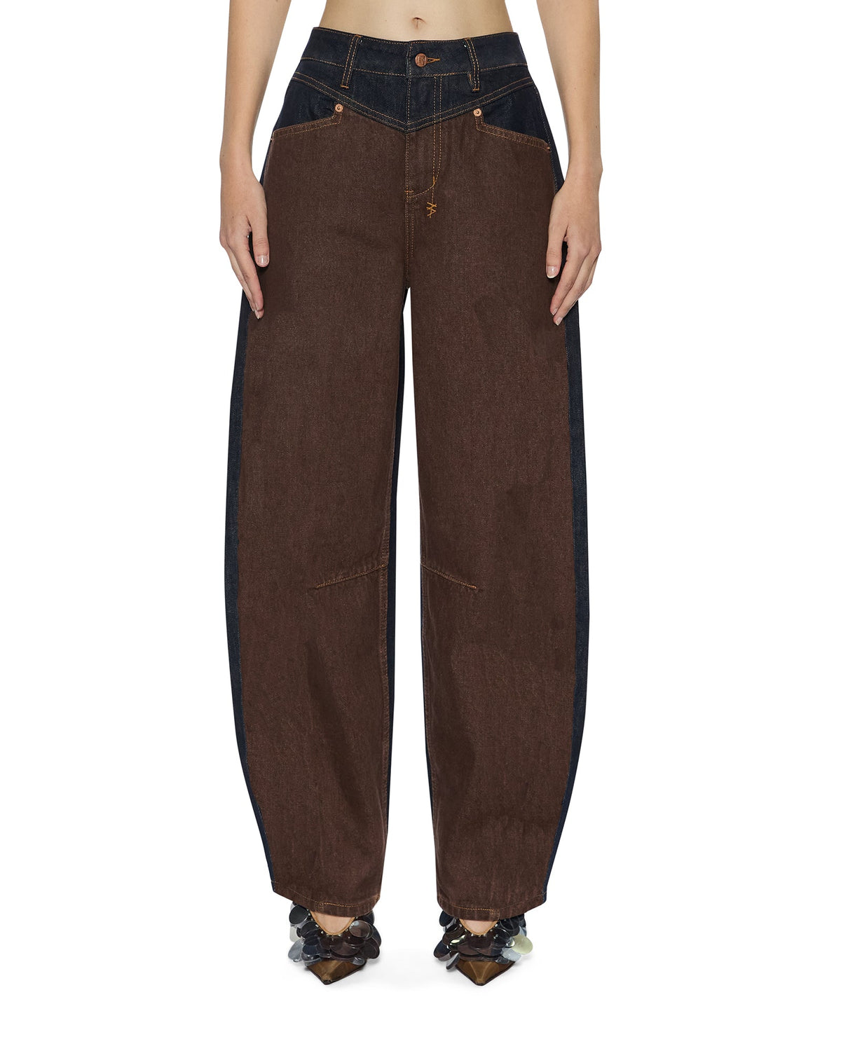 Womens Barrel Jean Original Spliced Barrel Leg Denim Jeans - Denim