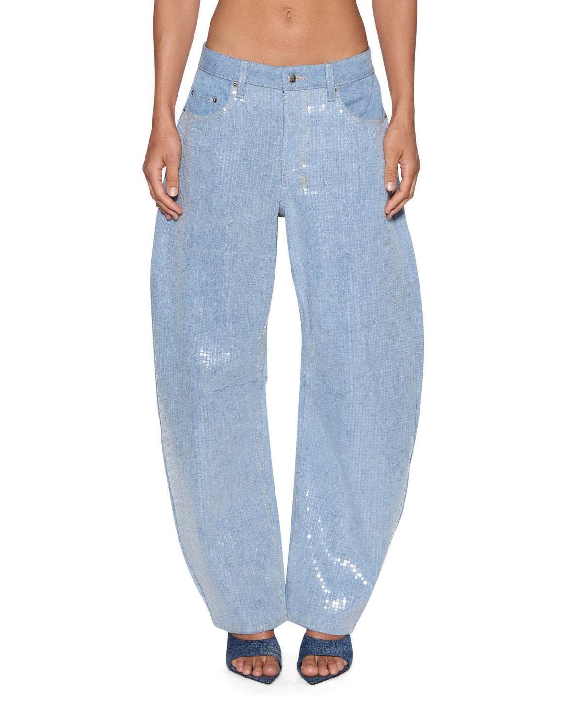 Womens Barrel Jean Sequin Spirit Spark Barrel Leg Denim Jeans - Denim