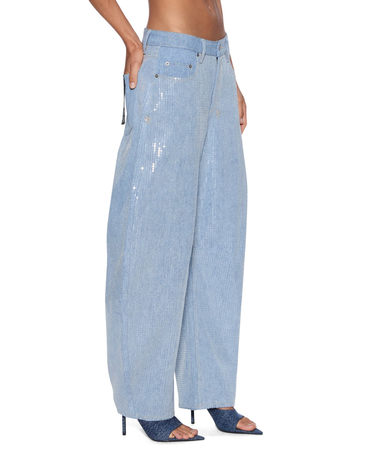 Womens Barrel Jean Sequin Spirit Spark Barrel Leg Denim Jeans - Denim