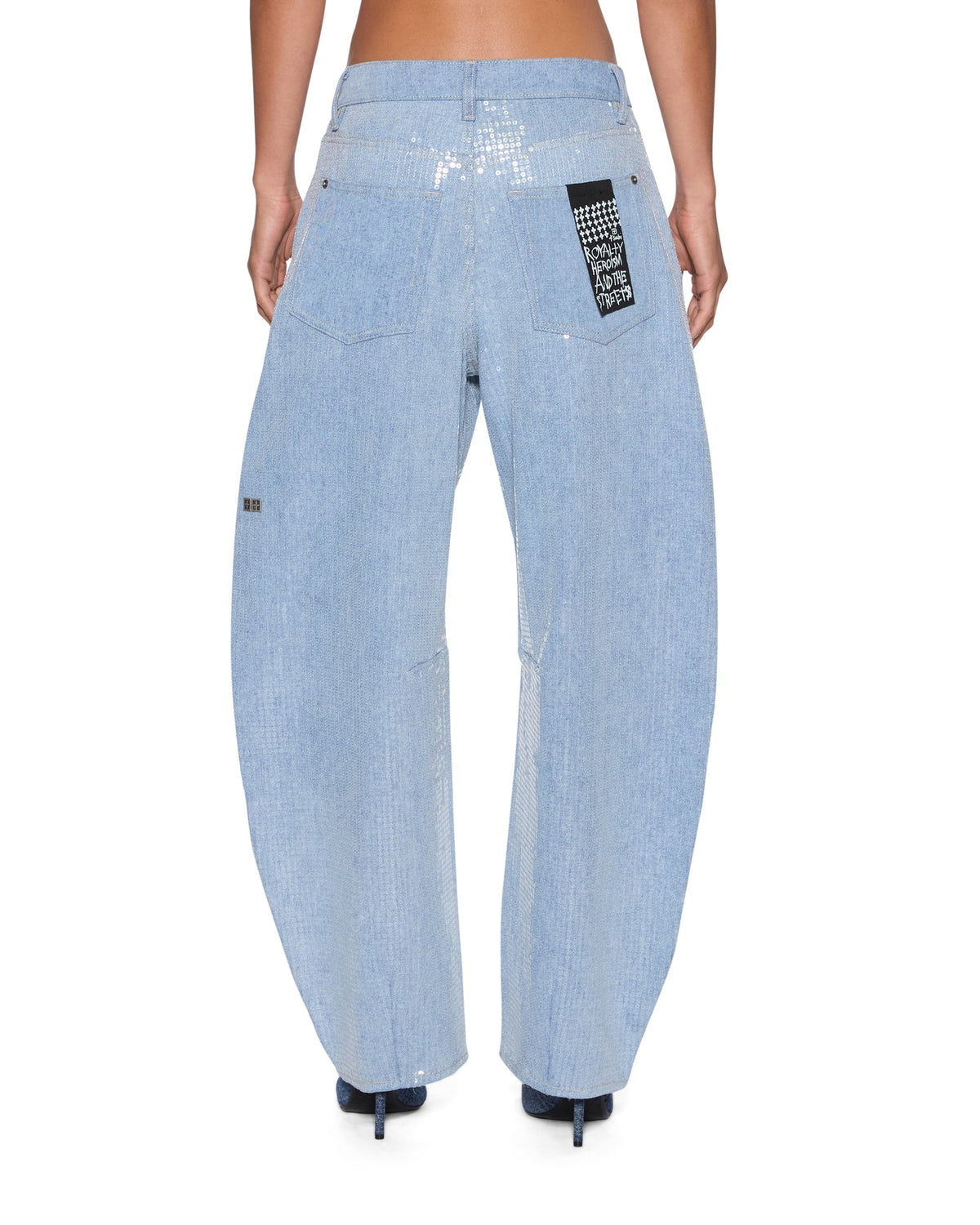 Womens Barrel Jean Sequin Spirit Spark Barrel Leg Denim Jeans - Denim