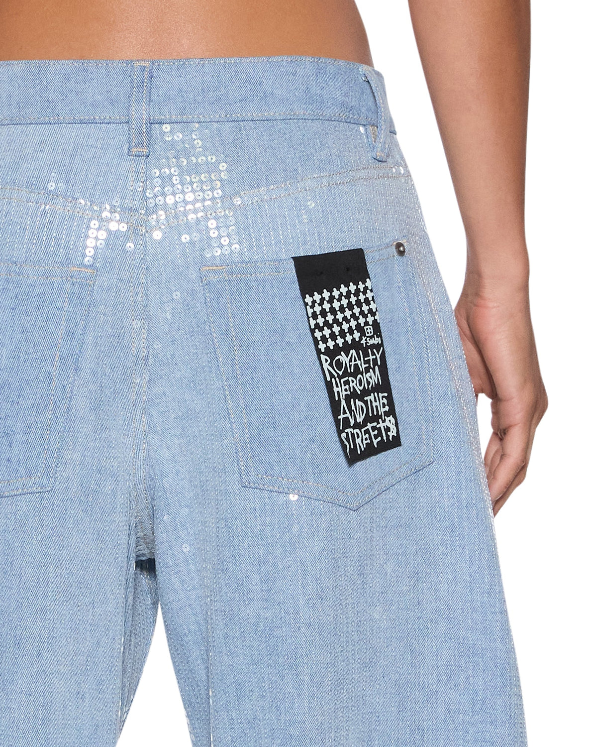 Womens Barrel Jean Sequin Spirit Spark Barrel Leg Denim Jeans - Denim