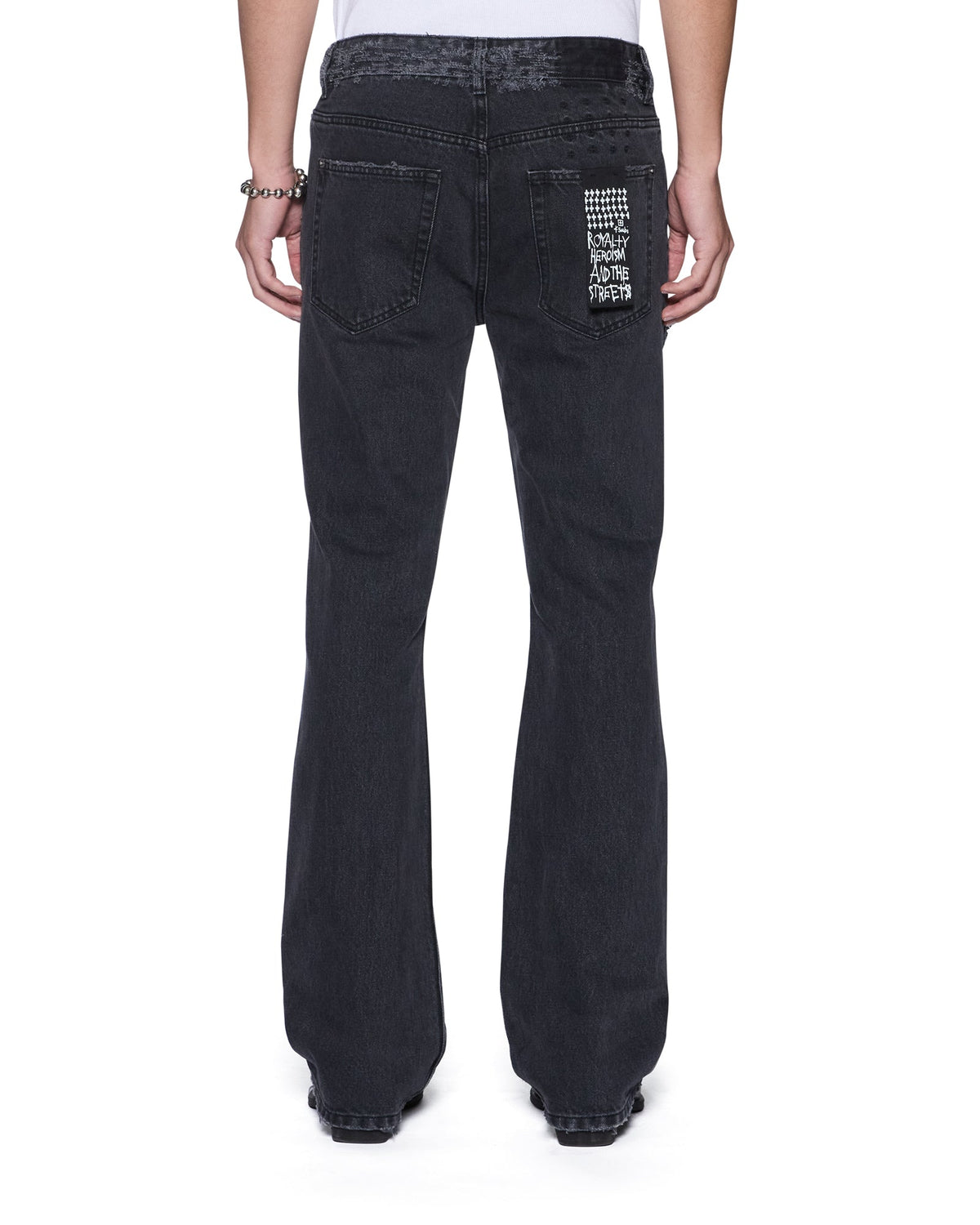 Mens Bronko Asher Black Trashed Bootcut Denim Jeans - Grey