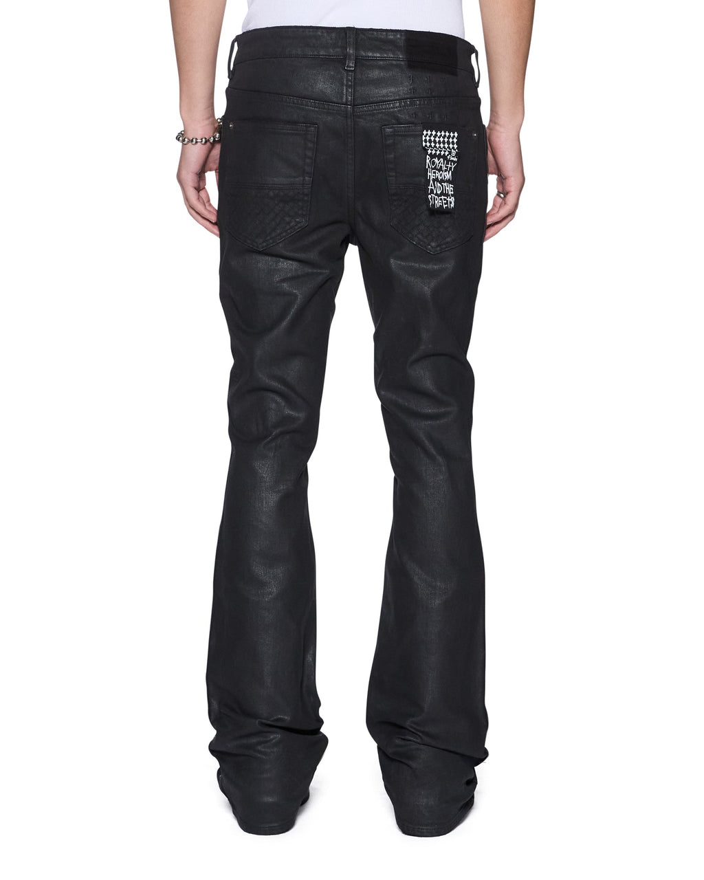 Mens Bronko Backstage Black Studded Bootcut Denim Jeans - Grey