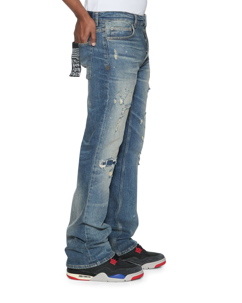 Mens Bronko Hendrix Blue Repair Bootcut Denim Jeans - Denim
