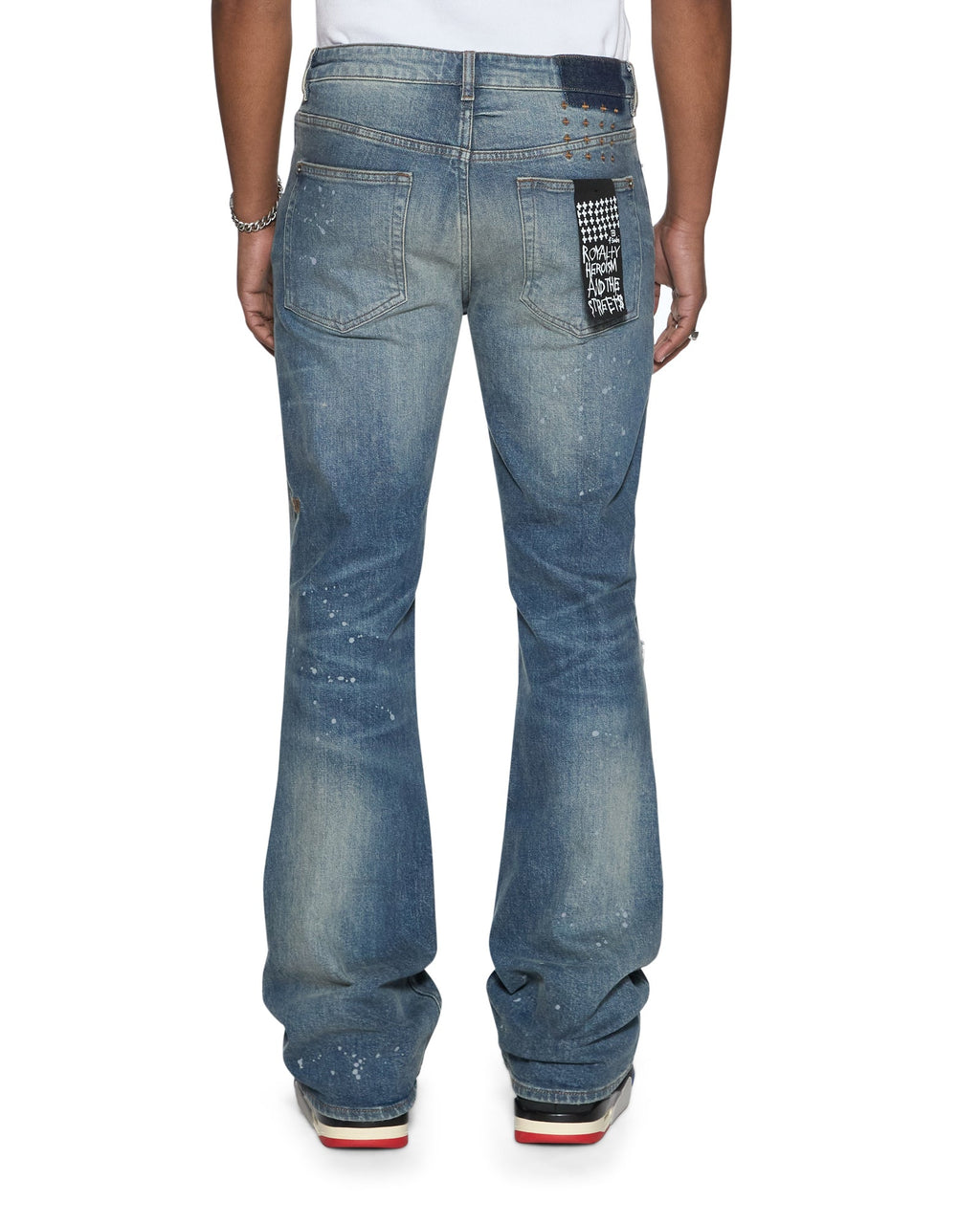 Mens Bronko Hendrix Blue Repair Bootcut Denim Jeans - Denim