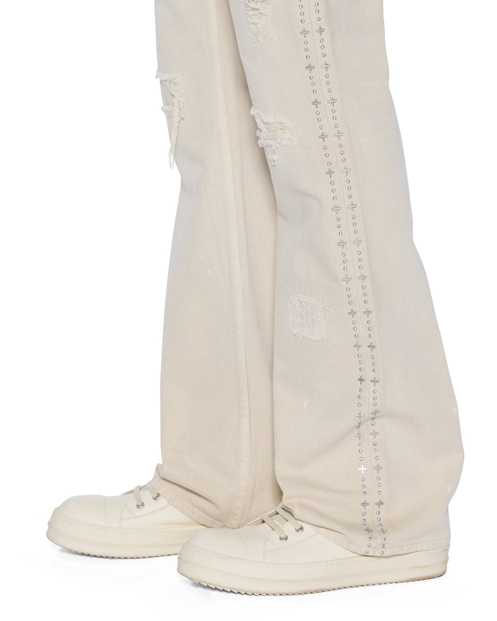 Mens Bronko Ivory Trashed Bootcut Denim Jeans - Beige