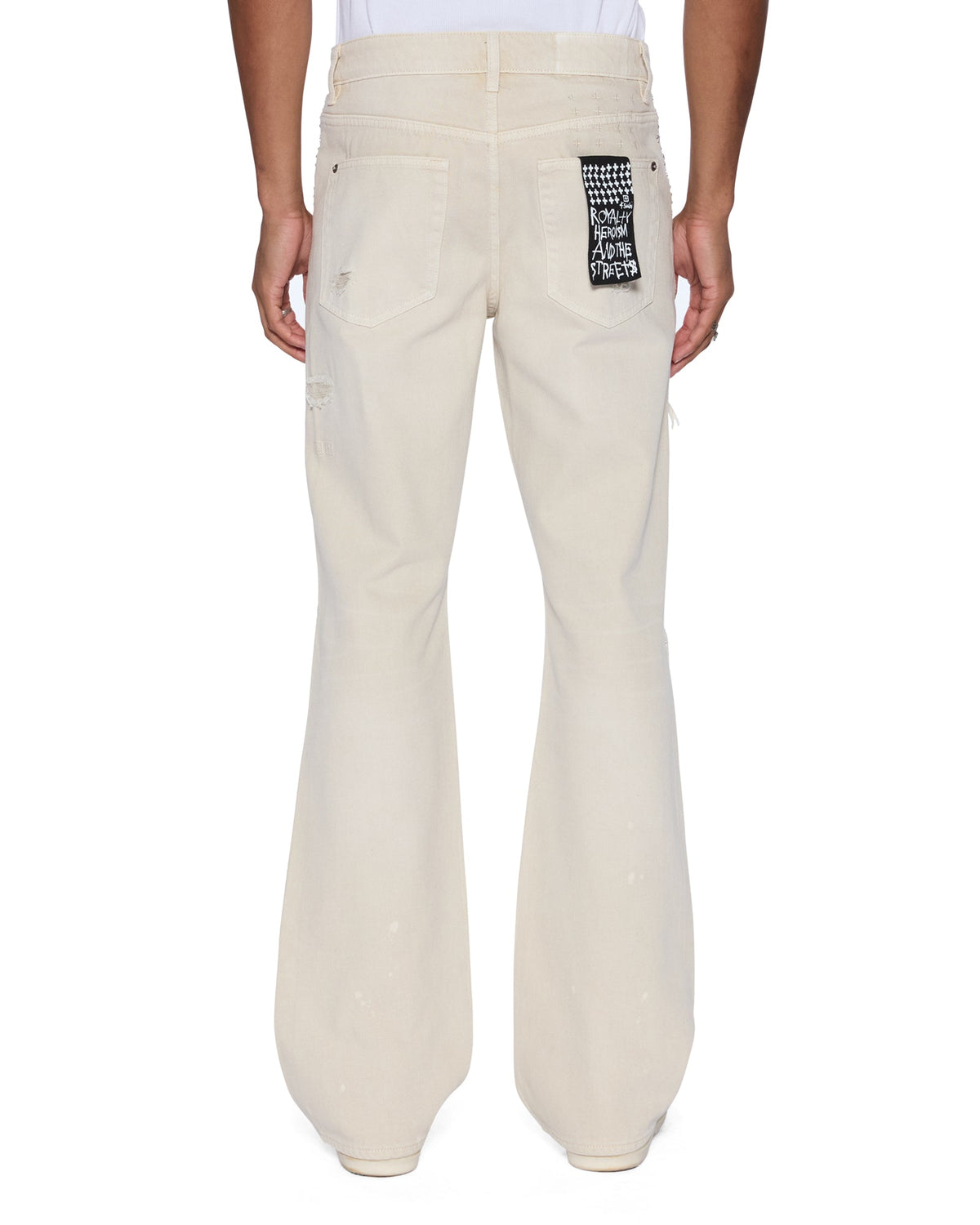 Mens Bronko Ivory Trashed Bootcut Denim Jeans - Beige