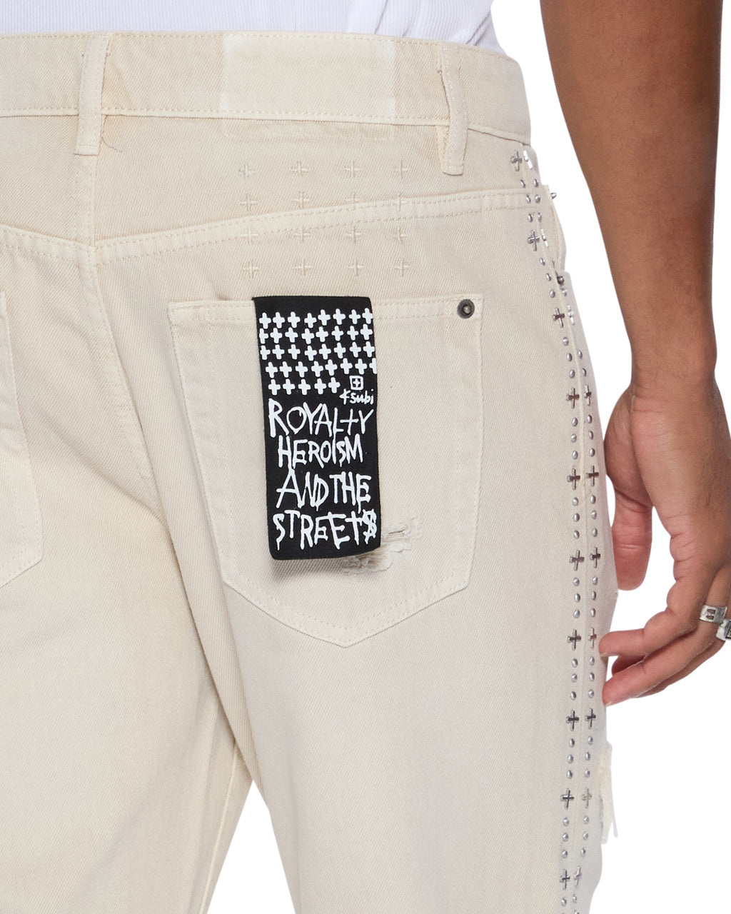 Mens Bronko Ivory Trashed Bootcut Denim Jeans - Beige