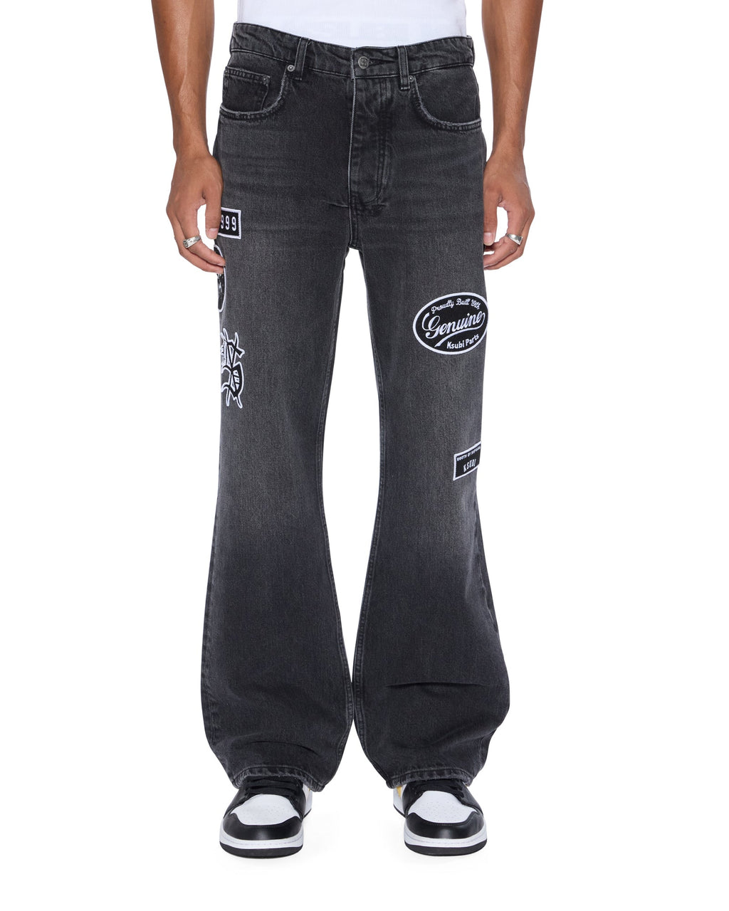 Mens Bronko Roadhouse Black Patched Bootcut Denim Jeans - Black