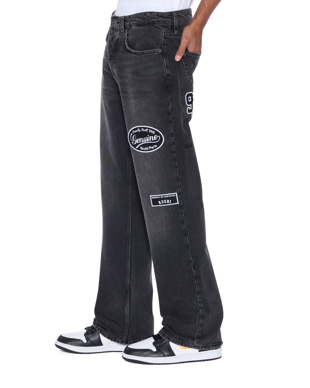 Mens Bronko Roadhouse Black Patched Bootcut Denim Jeans - Black