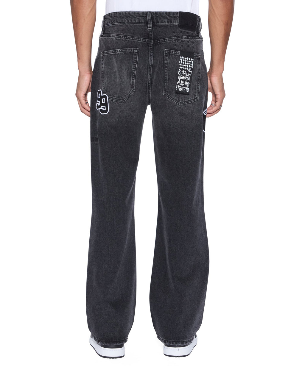 Mens Bronko Roadhouse Black Patched Bootcut Denim Jeans - Black