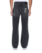 Mens Bronko Roadhouse Black Patched Bootcut Denim Jeans - Black