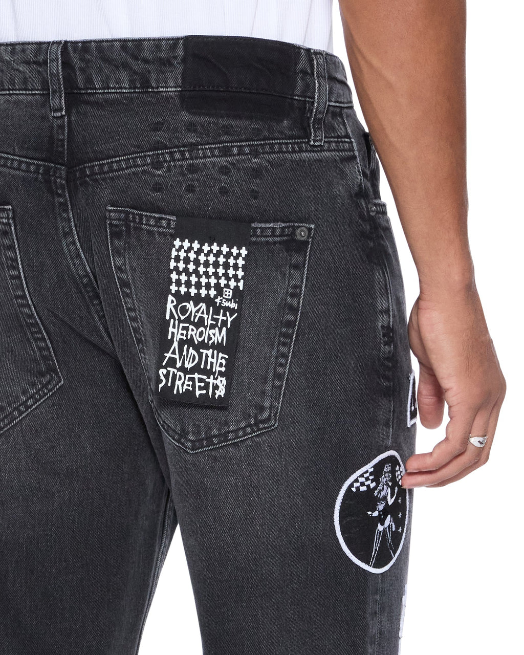 Mens Bronko Roadhouse Black Patched Bootcut Denim Jeans - Black