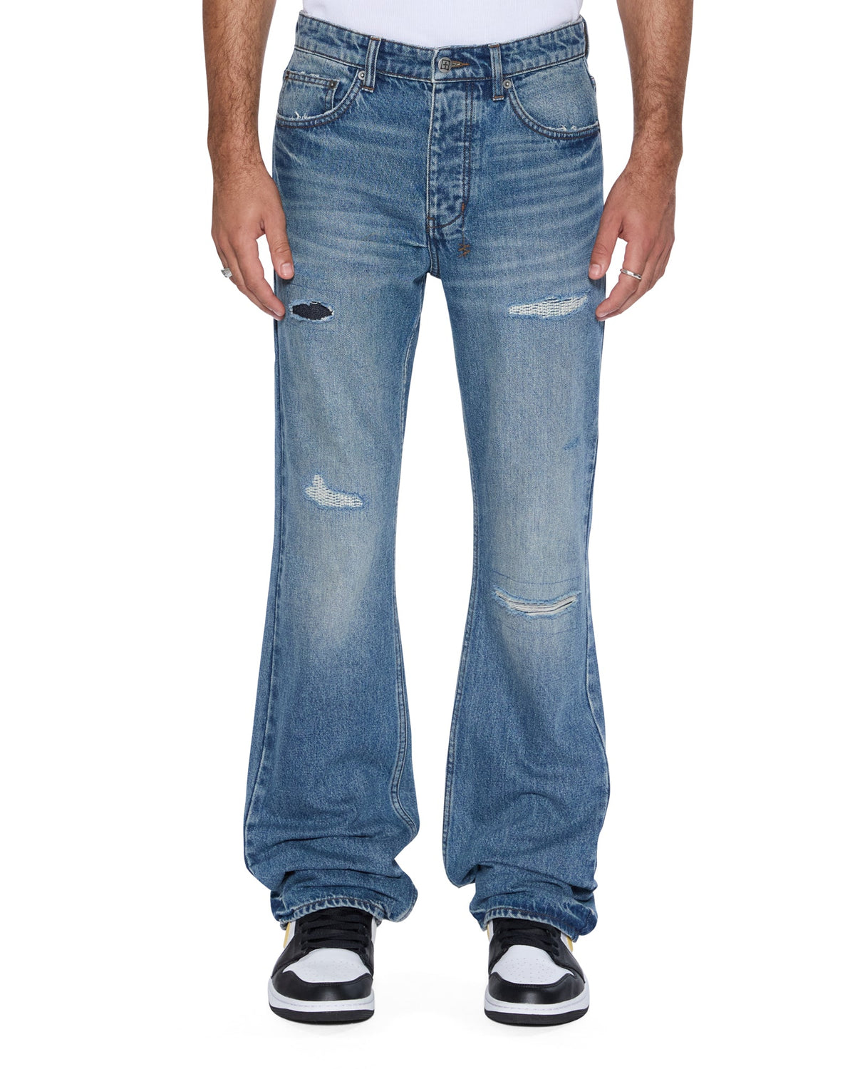 Mens Bronko Roadhouse Repair Bootcut Denim Jeans - Denim