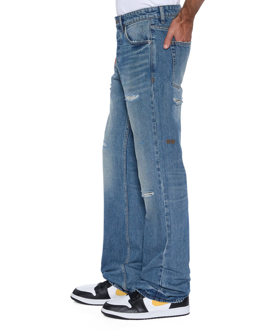 Mens Bronko Roadhouse Repair Bootcut Denim Jeans - Denim