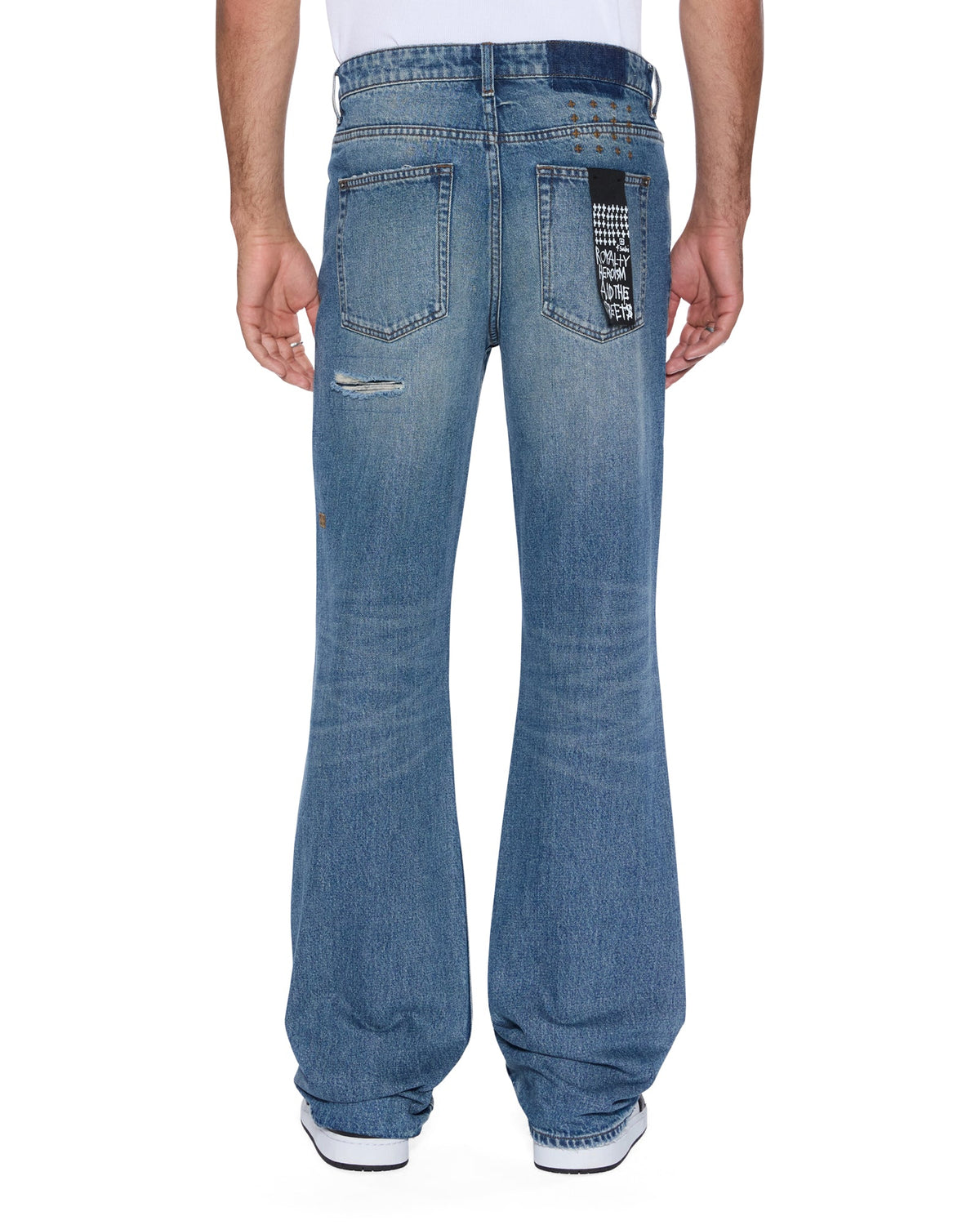 Mens Bronko Roadhouse Repair Bootcut Denim Jeans - Denim