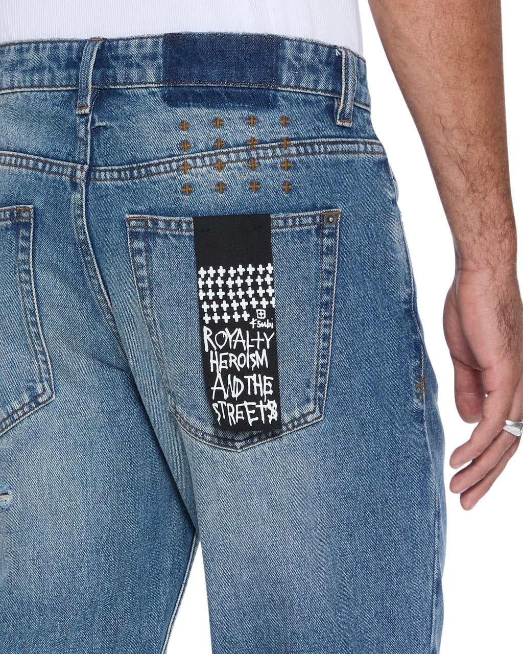 Mens Bronko Roadhouse Repair Bootcut Denim Jeans - Denim
