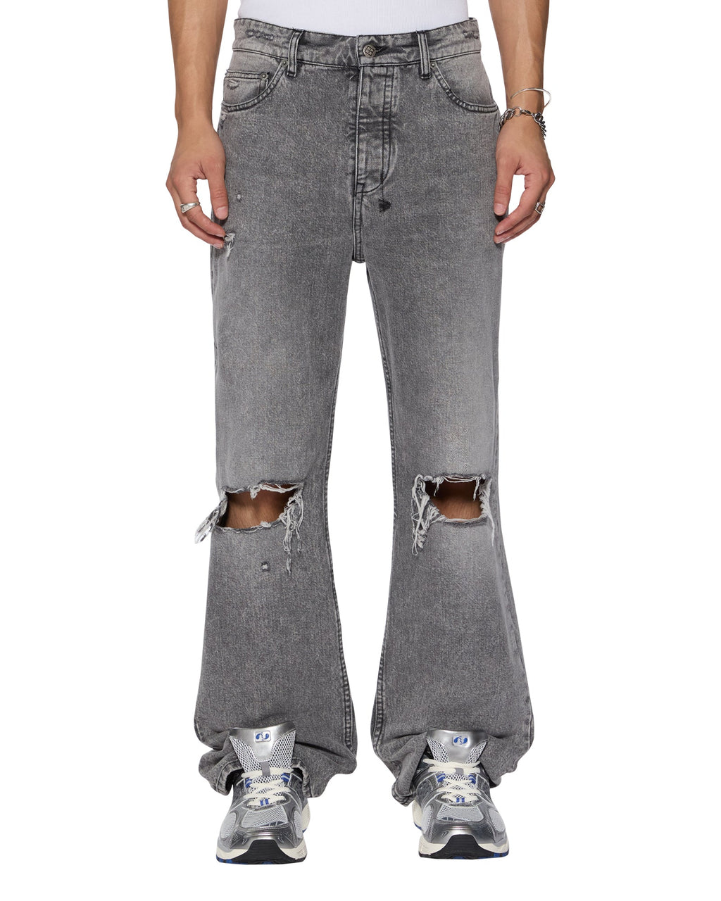 Mens Bronko Smoke Trashed Bootcut Denim Jeans - Grey