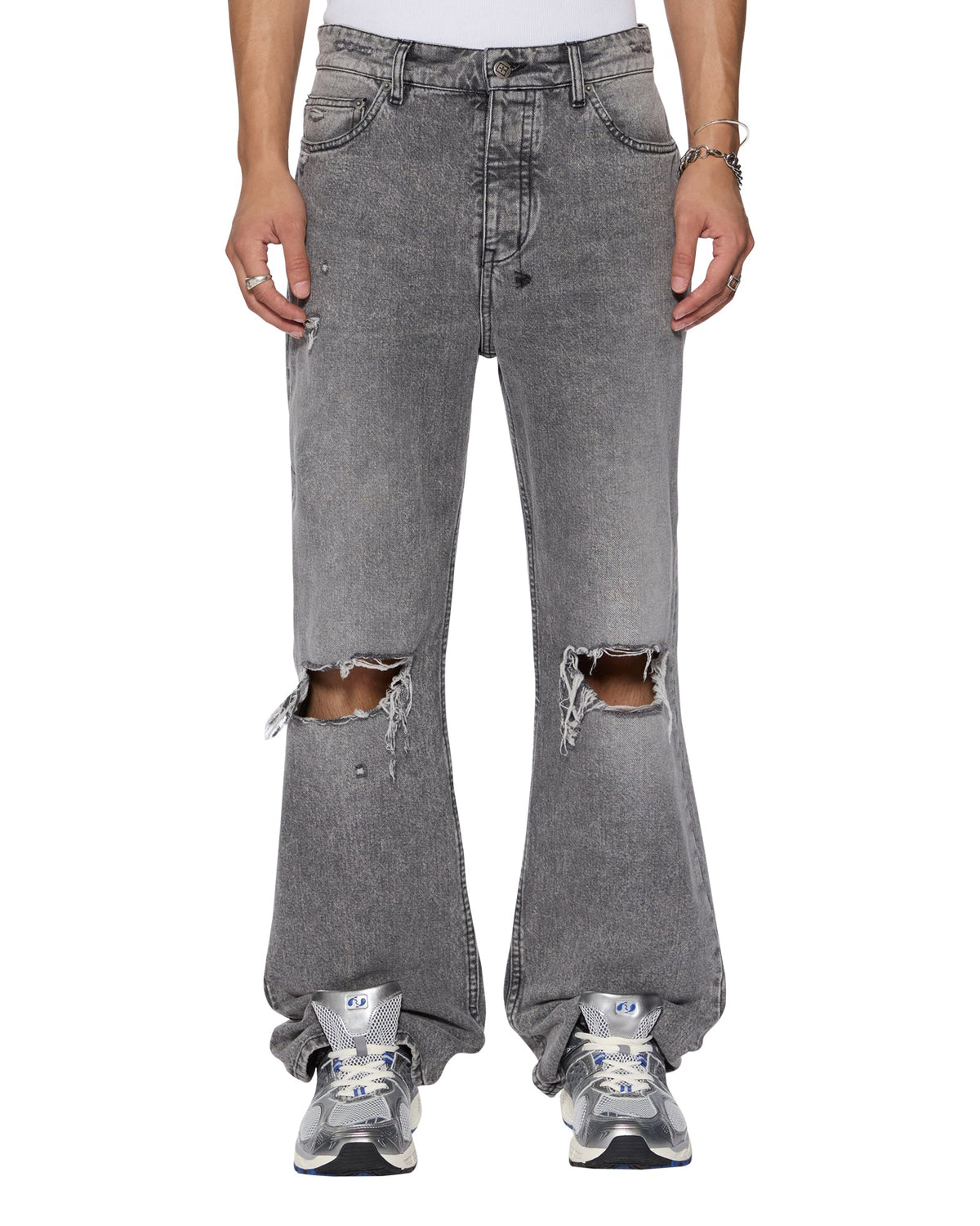Mens Bronko Smoke Trashed Bootcut Denim Jeans - Grey