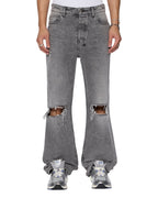 Mens Bronko Smoke Trashed Bootcut Denim Jeans - Grey