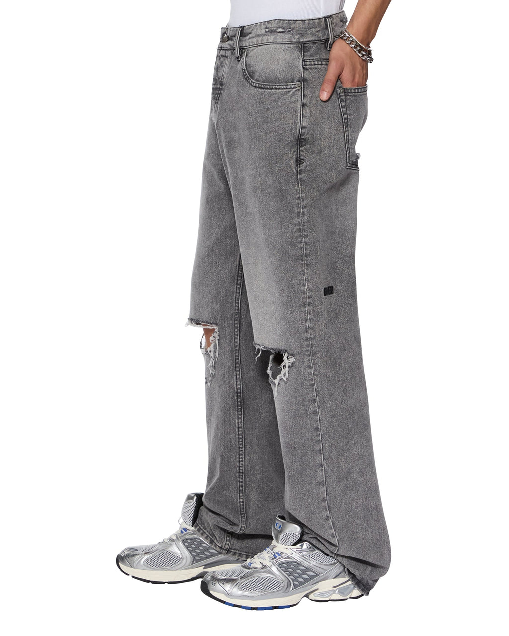 Mens Bronko Smoke Trashed Bootcut Denim Jeans - Grey