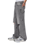 Mens Bronko Smoke Trashed Bootcut Denim Jeans - Grey