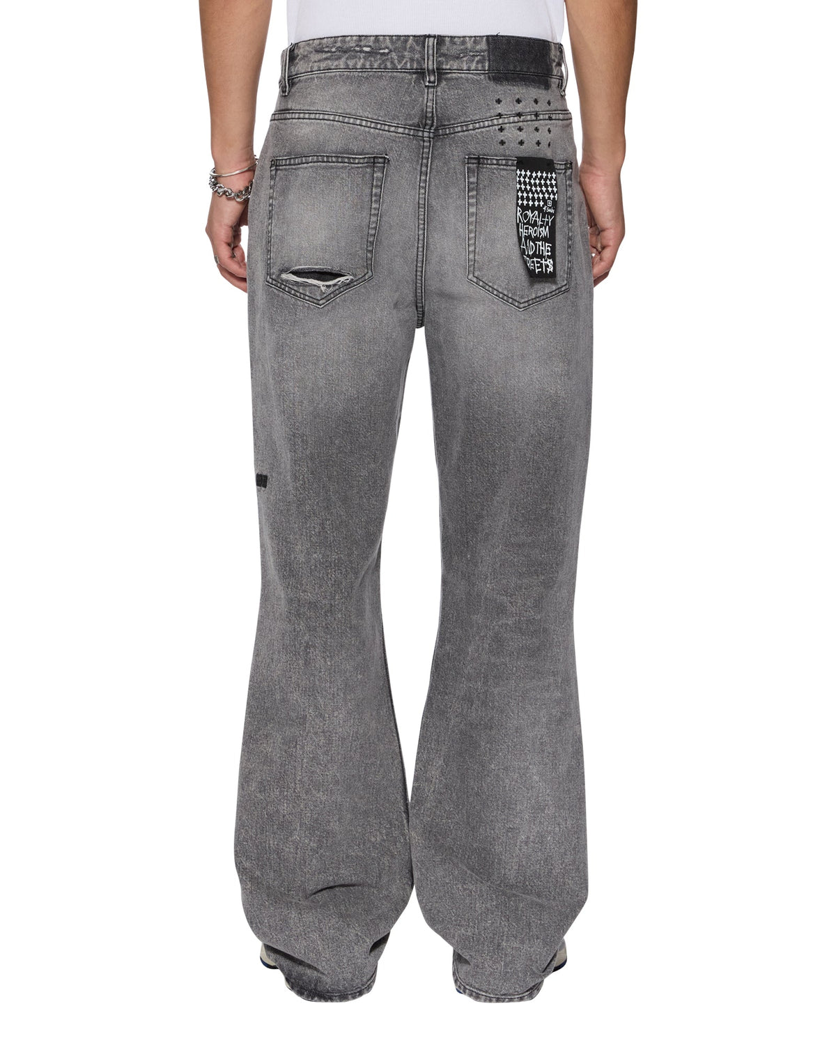 Mens Bronko Smoke Trashed Bootcut Denim Jeans - Grey