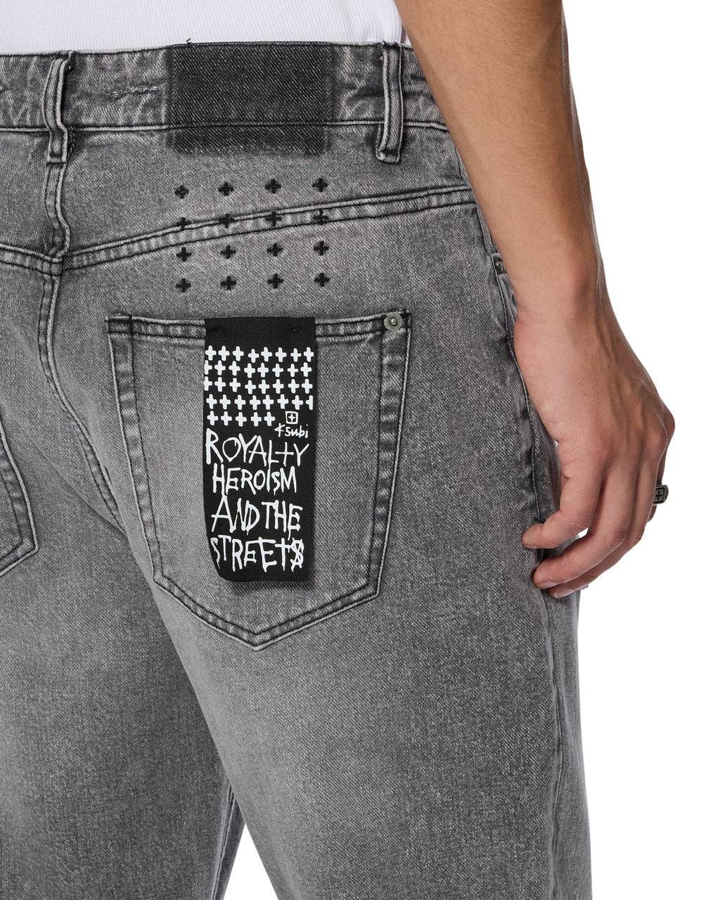 Mens Bronko Smoke Trashed Bootcut Denim Jeans - Grey