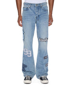 Mens Bronko Striker Patched Bootcut Denim Jeans - Denim