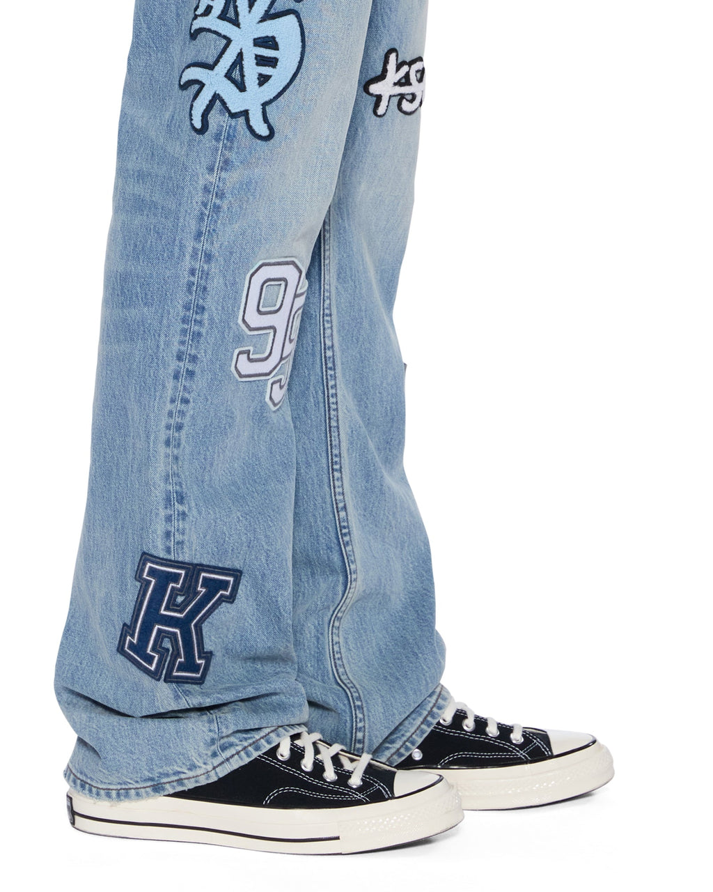 Mens Bronko Striker Patched Bootcut Denim Jeans - Denim