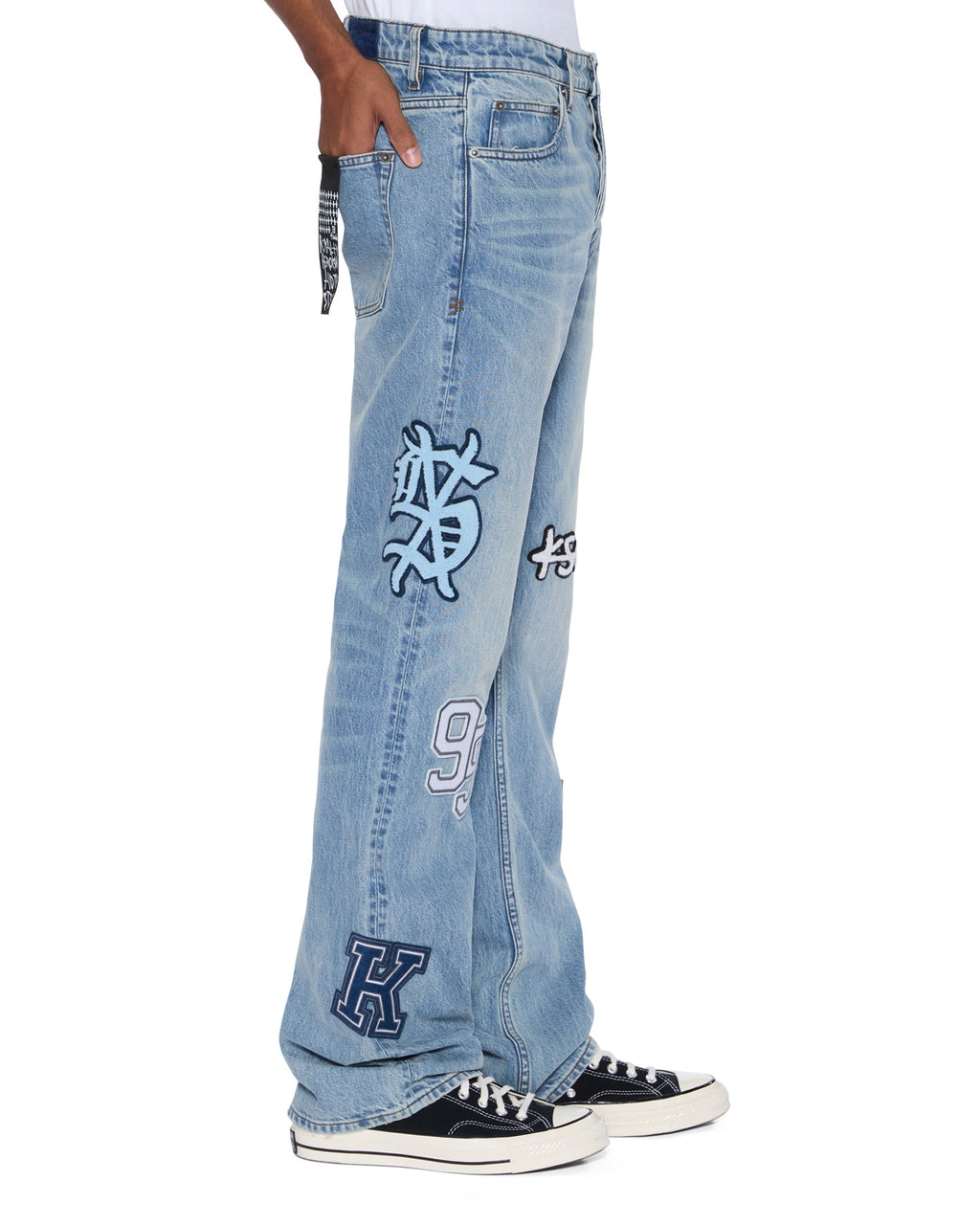 Mens Bronko Striker Patched Bootcut Denim Jeans - Denim
