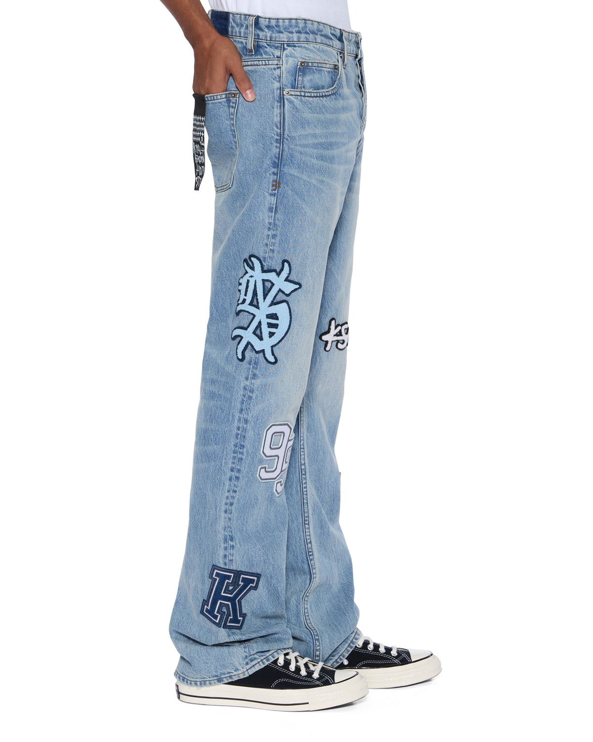 Mens Bronko Striker Patched Bootcut Denim Jeans - Denim
