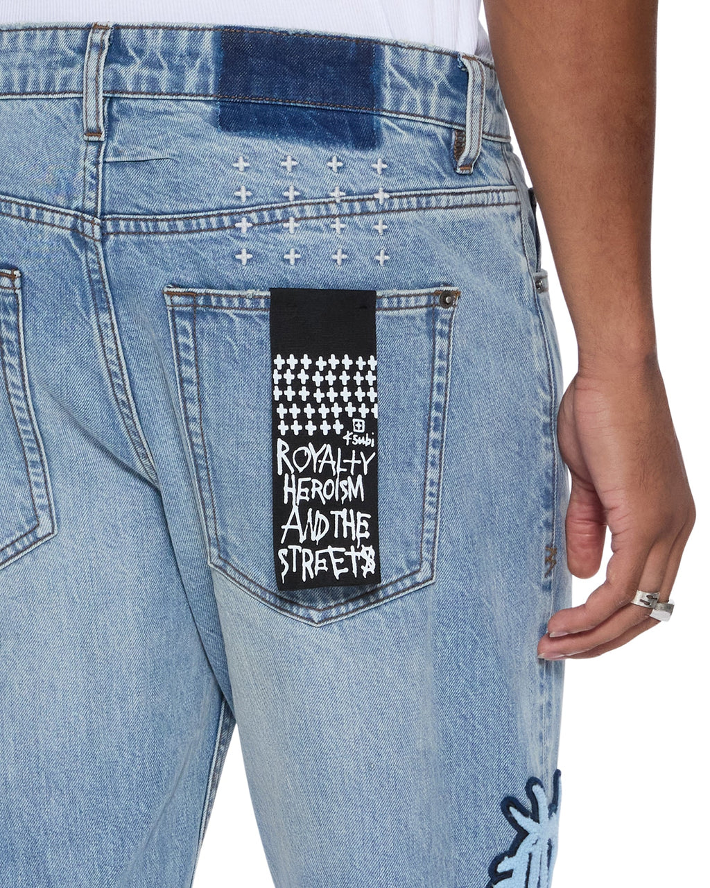 Mens Bronko Striker Patched Bootcut Denim Jeans - Denim
