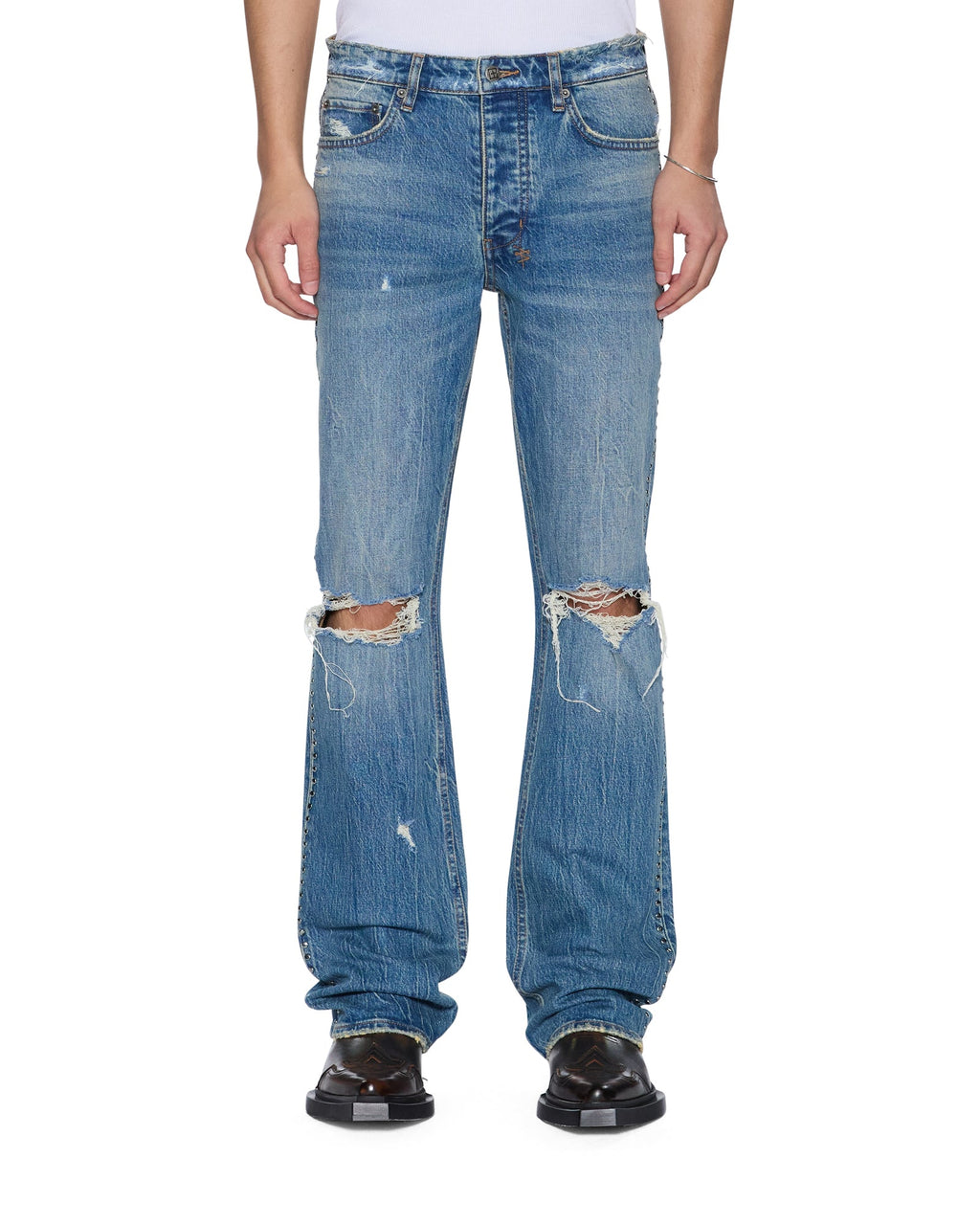 Mens Bronko Texas Blue Studded Bootcut Denim Jeans - Denim