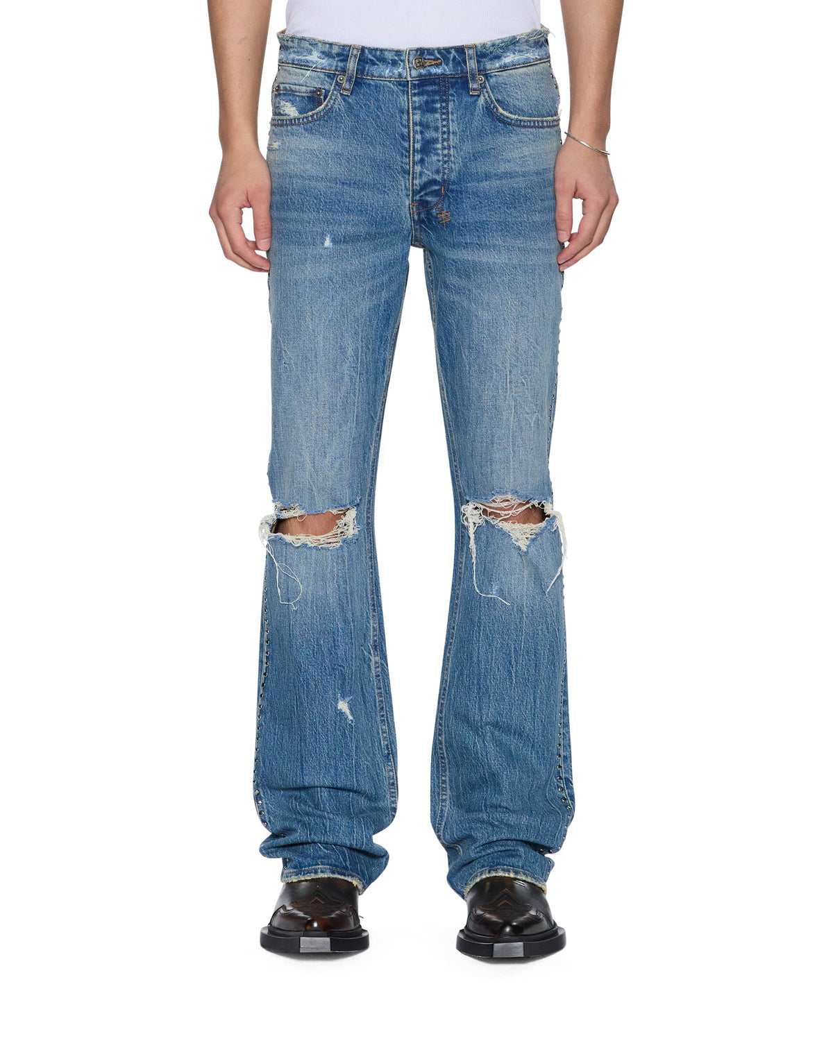 Mens Bronko Texas Blue Studded Bootcut Denim Jeans - Denim