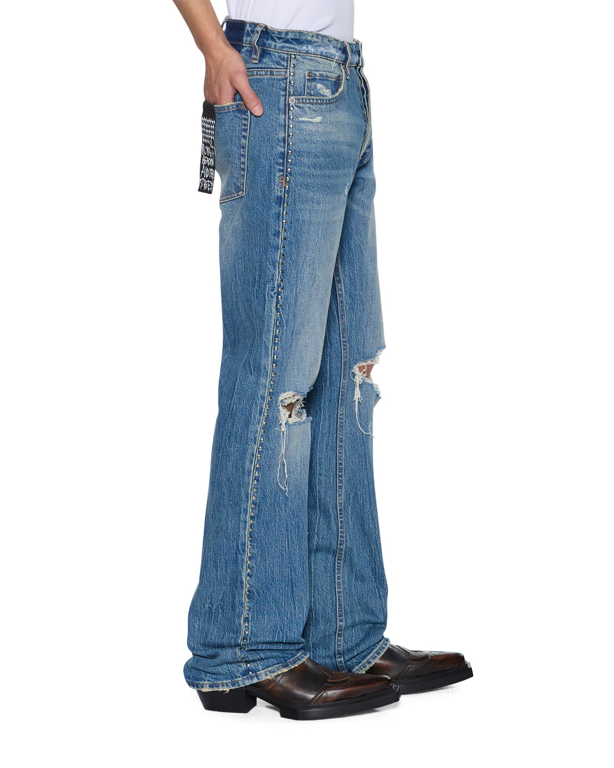 Mens Bronko Texas Blue Studded Bootcut Denim Jeans - Denim