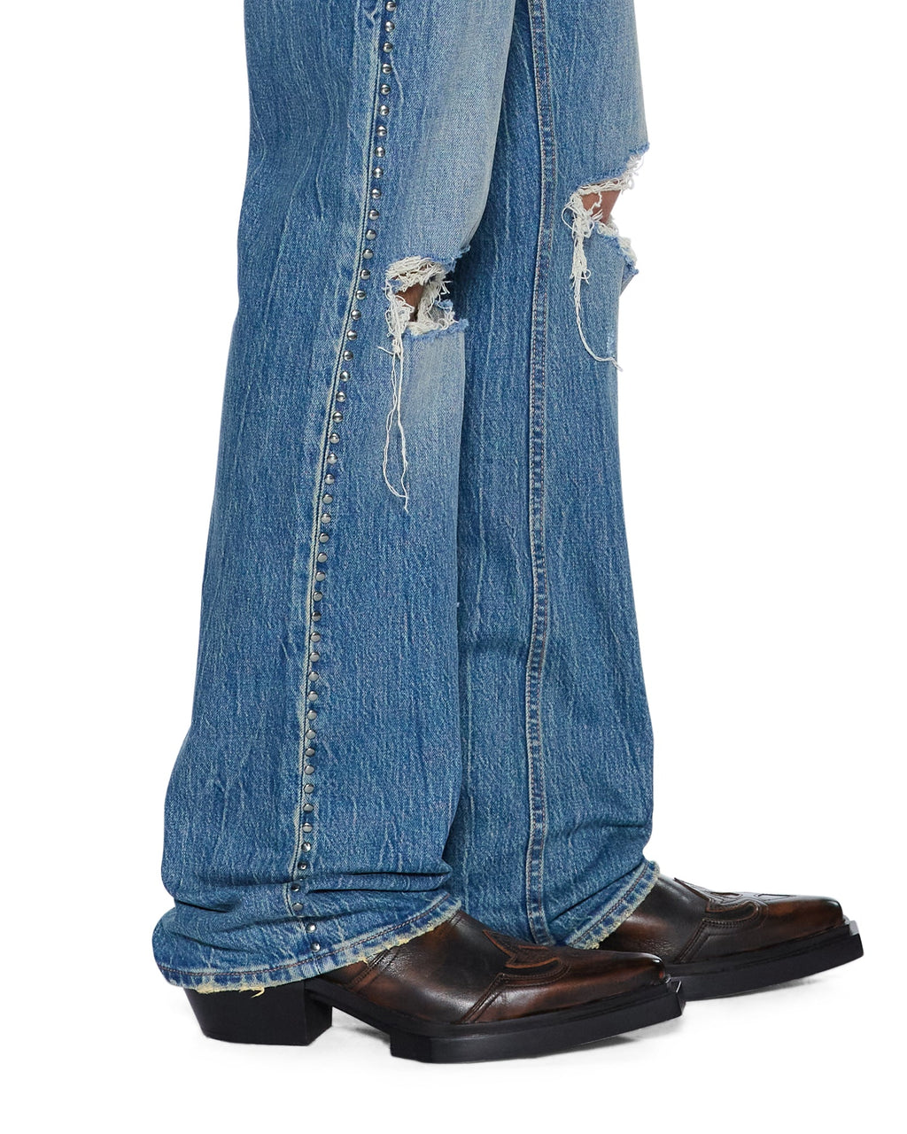 Mens Bronko Texas Blue Studded Bootcut Denim Jeans - Denim