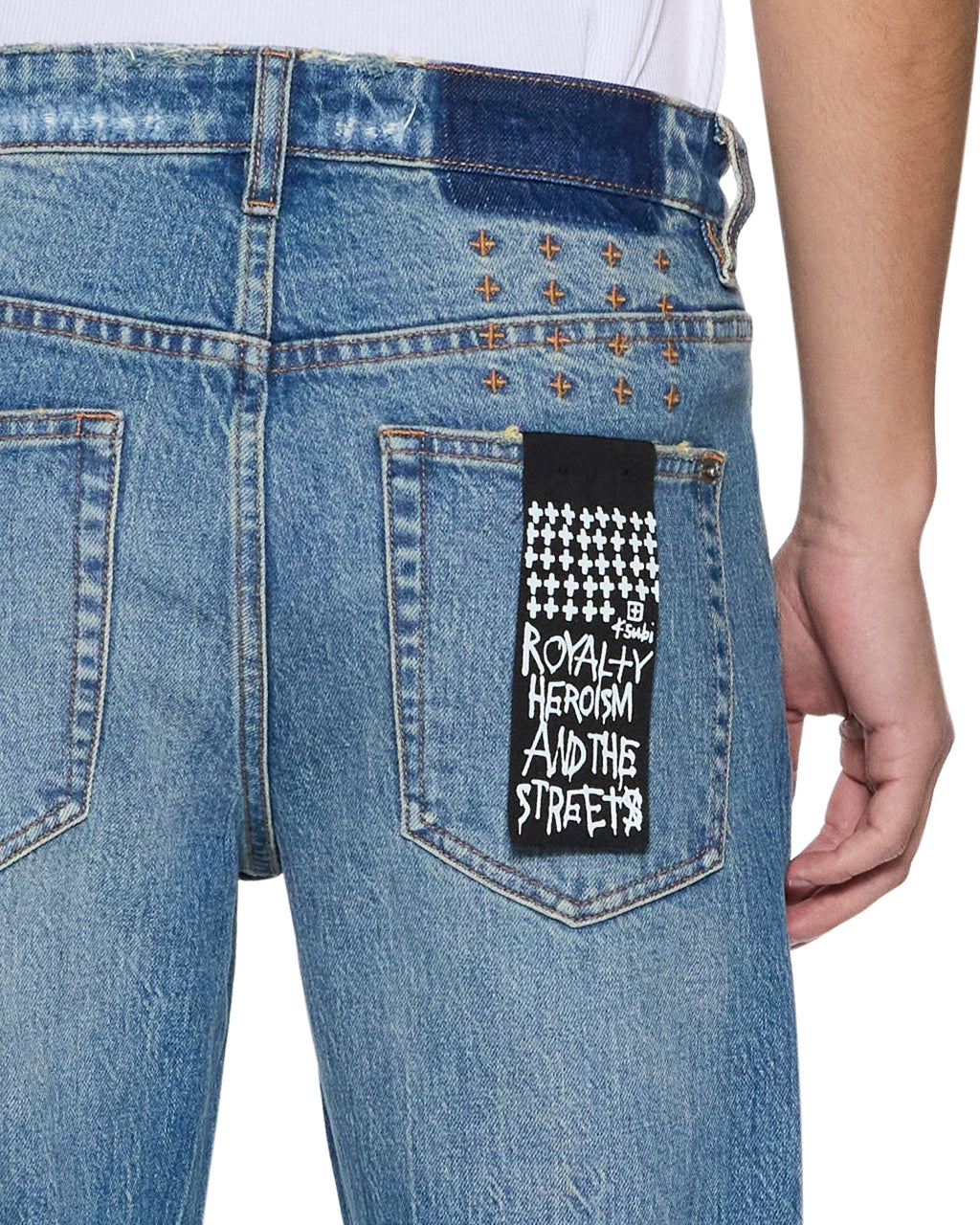 Mens Bronko Texas Blue Studded Bootcut Denim Jeans - Denim