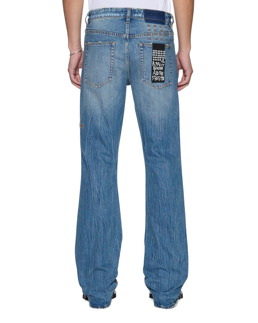 Mens Bronko Texas Blue Studded Bootcut Denim Jeans - Denim
